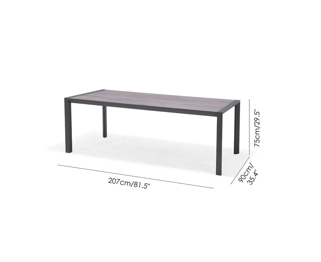 Outdoor dining table Duraboard top, ALU frame 81.5" length